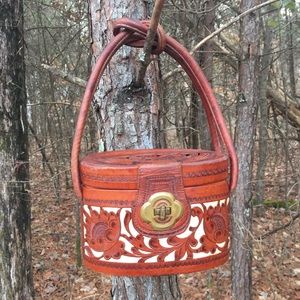 Artmex Vintage Tooled Floral Leather Bag Oval Western Mini Boho Hippy